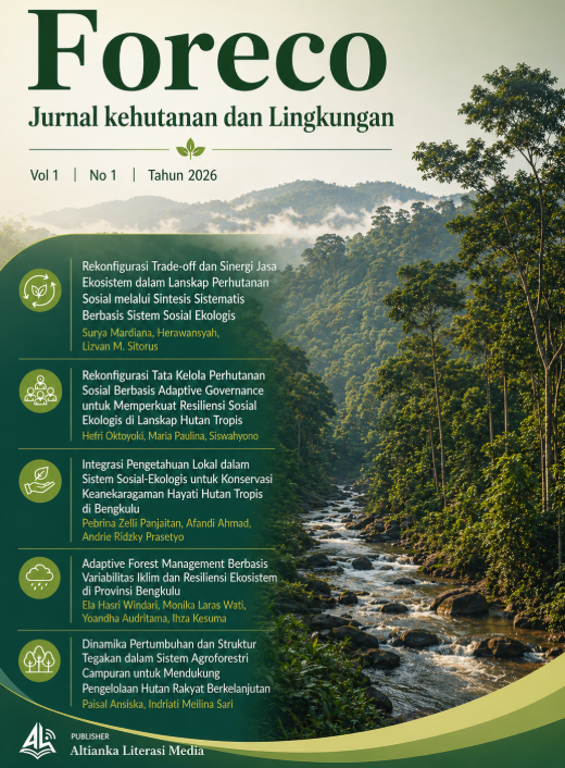 					View Vol. 1 No. 1 (2026): Foreco: Jurnal Kehutanan dan Lingkungan
				